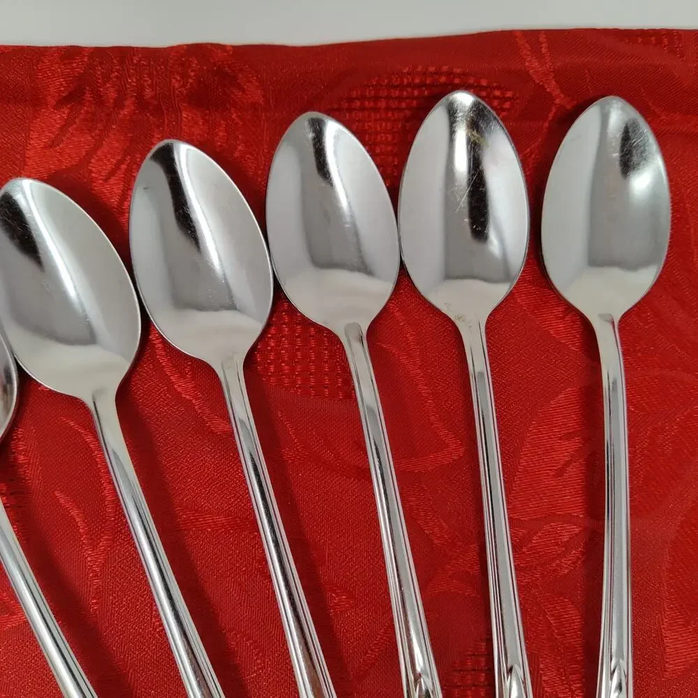 8X LH Tsp Ekco EKS7 Stainless Malt Ice Tea Spoons USA Long Handle